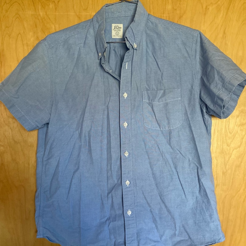 J crew Large 100% cotton blue button down collared shirt.